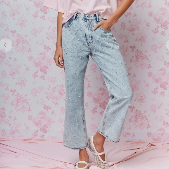 Rareraw “ Daisy ” Rareraw Pearl and Rhinestone EMBELLISHED DENIM JEANS 39 - Picture 3 of 6